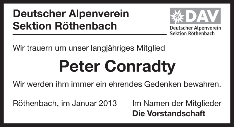  Traueranzeige für Peter Conradty vom 26.01.2013 aus Pegnitz-Zeitung